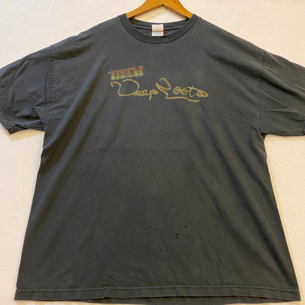 Y2K Deep Roots Tshirt Mens Size 2XL Black Fade‎ Tshirt DISTRESSED